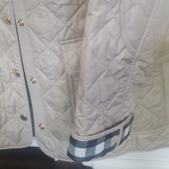 Burberry Brit Jacket Women's Tan Quilted Snap Close Hip Length Coat Size L - Picture 10 of 15